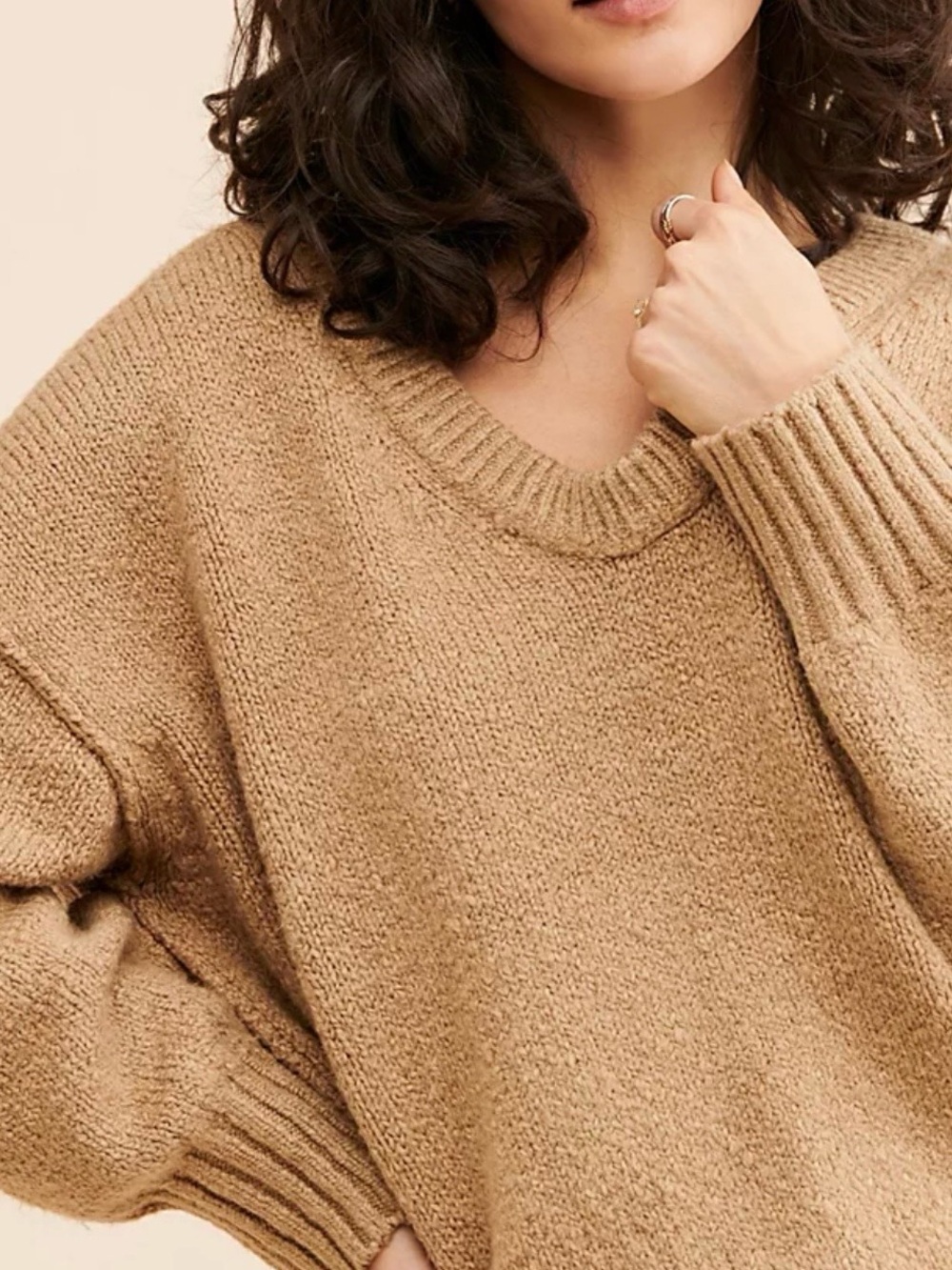 Free People brookside Camel scoop neck Cozy Knit tunic Sweater